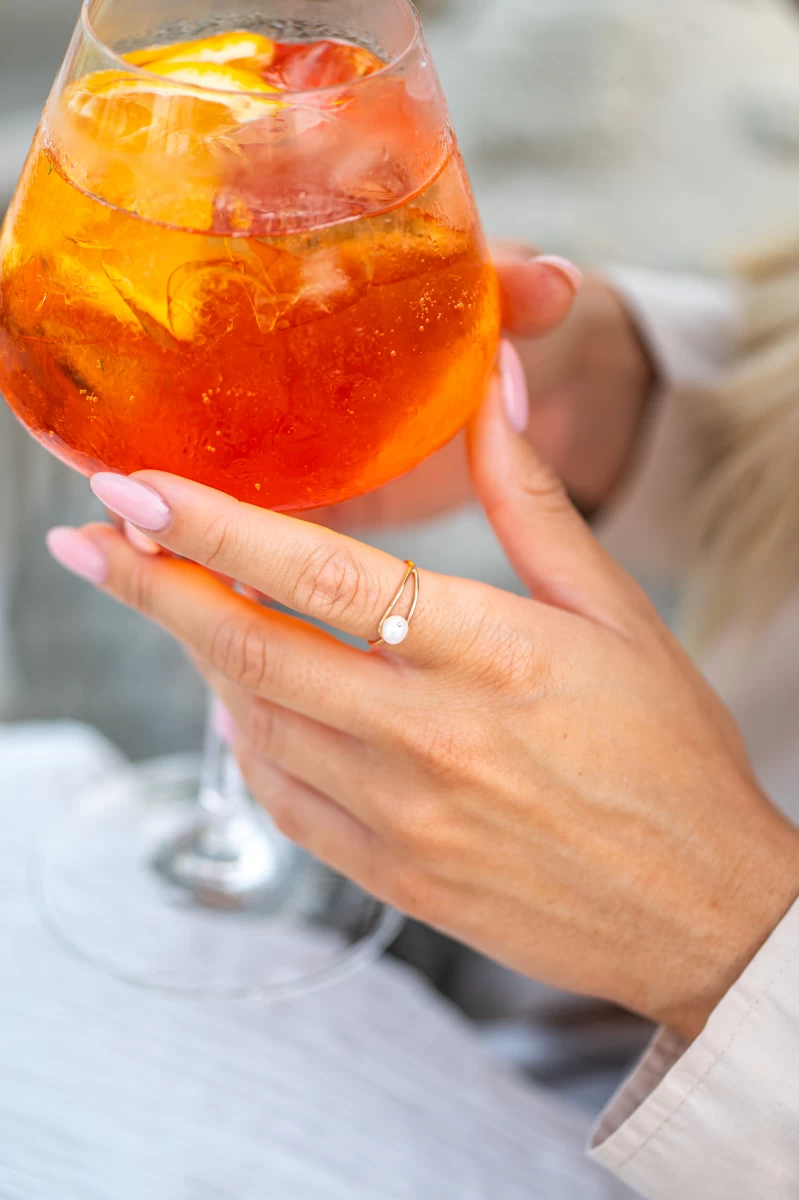 Fehér Édesvízi Gyöngy Vörös Arany 14K Gyűrű